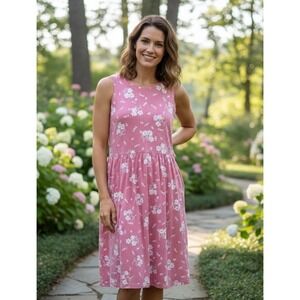 Erica & Co Women's Floral Sundress Cottage Sleeveless Boho Pleated Size L Pink